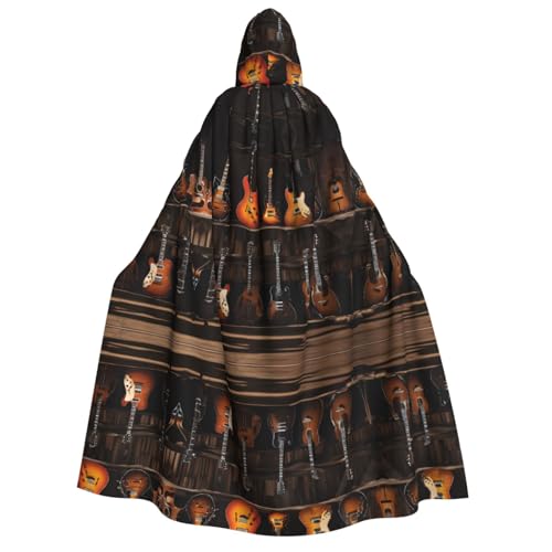 ZWLPNZZD Kapuzenumhang mit Gitarren-Aufdruck, lang und bequem, für Halloween, Rollenspiele, Party, Cosplay, Herren und Damen von ZWLPNZZD