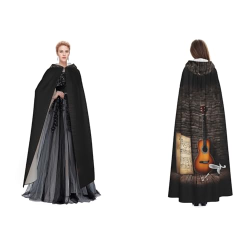 ZWLPNZZD Kapuzenumhang mit Gitarren-Aufdruck, lang und bequem für Halloween, Rollenspiele und mehr ZWLPNZZD Kapuzenumhang mit Gitarren-Aufdruck, lang und bequem für Halloween, Rollenspiele und mehr von ZWLPNZZD