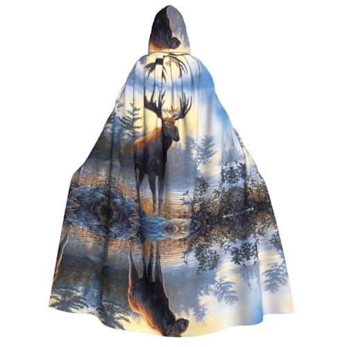 ZWLPNZZD Kapuzenumhang mit Hirschmotiv, lang und bequem, für Halloween, Rollenspiele, Party, Cosplay, Herren und Damen von ZWLPNZZD