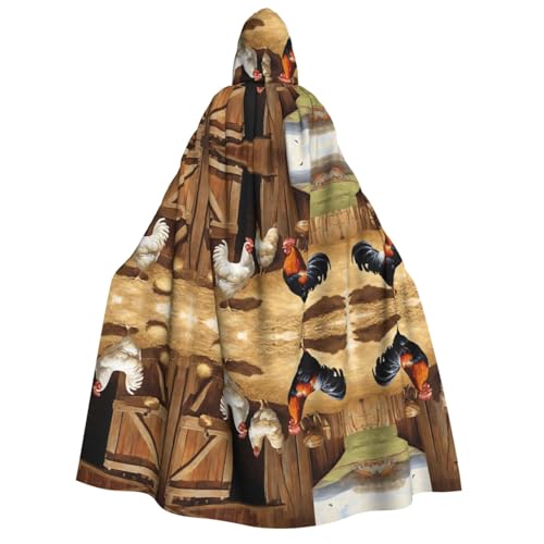 ZWLPNZZD Kapuzenumhang mit Huhn- und Hahn-Aufdruck, lang und bequem, für Halloween, Rollenspiele, Party, Cosplay, Herren und Damen von ZWLPNZZD