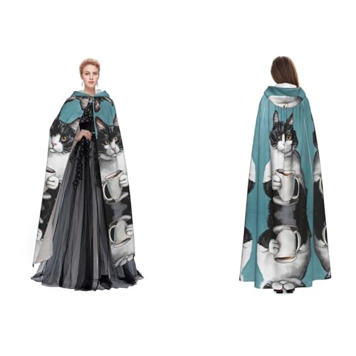ZWLPNZZD Kapuzenumhang mit Katzendruck, lang und bequem, für Halloween, Rollenspiele und mehr, Schwarz, Einheitsgröße ZWLPNZZD Kapuzenumhang mit Katzendruck, lang und bequem, für Halloween, Rollenspiele und mehr, Schwarz, Einheitsgröße von ZWLPNZZD