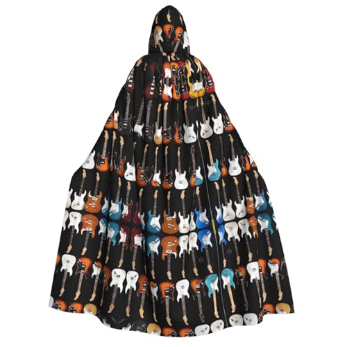 ZWLPNZZD Kapuzenumhang mit Kunst-Gitarrenmuster, lang und bequem, für Halloween, Rollenspiele, Party, Cosplay, Herren und Damen von ZWLPNZZD