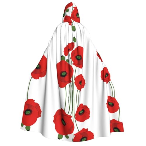 ZWLPNZZD Kapuzenumhang mit Mohnblumen-Aufdruck, lang und bequem, für Halloween, Rollenspiele, Party, Cosplay, Herren und Damen von ZWLPNZZD