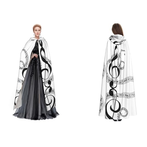 ZWLPNZZD Kapuzenumhang mit Musikdruck, lang und bequem, für Halloween, Rollenspiele und mehr, Schwarz, Einheitsgröße ZWLPNZZD Kapuzenumhang mit Musikdruck, lang und bequem, für Halloween, Rollenspiele und mehr, Schwarz, Einheitsgröße von ZWLPNZZD