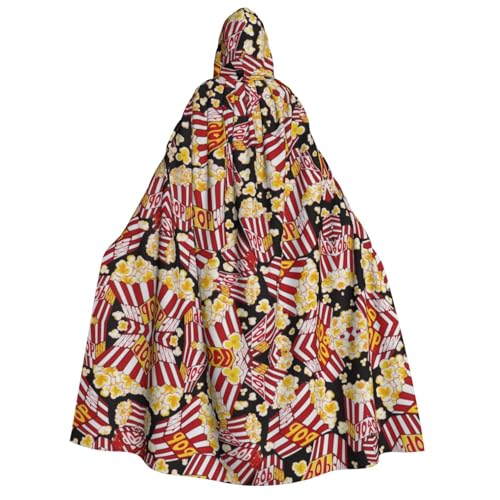 ZWLPNZZD Kapuzenumhang mit Popcorn-Druck, lang und bequem, für Halloween, Rollenspiele, Party, Cosplay, Herren und Damen von ZWLPNZZD