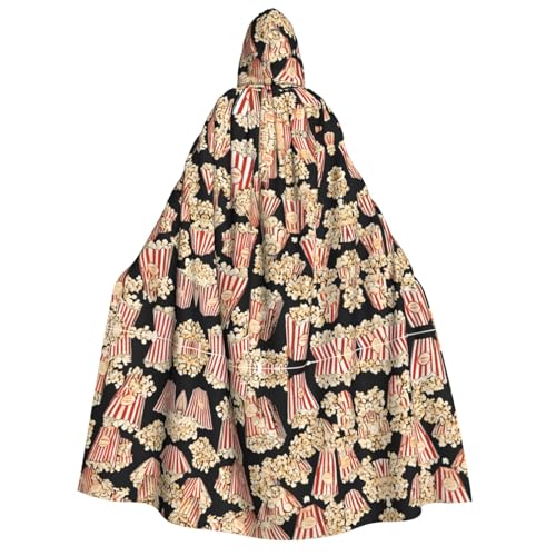 ZWLPNZZD Kapuzenumhang mit Popcorn-Druck, lang und bequem, für Halloween, Rollenspiele, Party, Cosplay, Herren und Damen von ZWLPNZZD