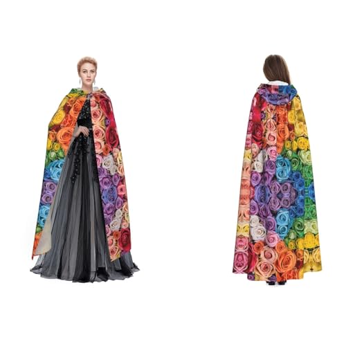 ZWLPNZZD Kapuzenumhang mit Regenbogen-Blumendruck, lang und bequem für Halloween, Rollenspiele und mehr von ZWLPNZZD