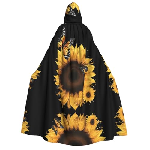 ZWLPNZZD Kapuzenumhang mit Schmetterlingen und Sonnenblumen, lang und bequem, für Halloween, Rollenspiele, Party, Cosplay, Herren und Damen von ZWLPNZZD