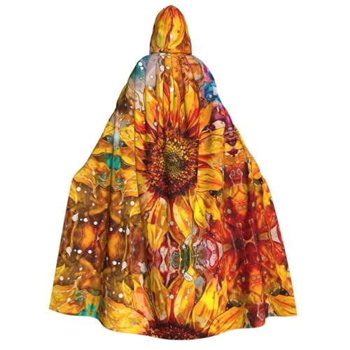 ZWLPNZZD Kapuzenumhang mit Sonnenblumen-Aufdruck, lang und bequem, für Halloween, Rollenspiele, Party, Cosplay, Herren und Damen von ZWLPNZZD