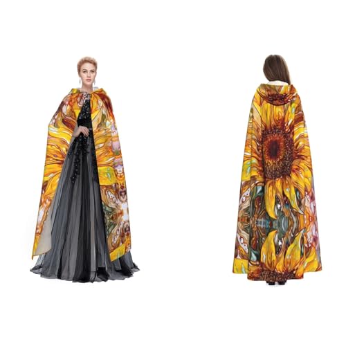 ZWLPNZZD Kapuzenumhang mit Sonnenblumen-Druck, lang und bequem für Halloween, Rollenspiele und mehr von ZWLPNZZD