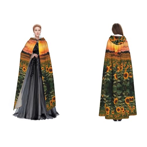 ZWLPNZZD Kapuzenumhang mit Sonnenblumen-Motiv, lang und bequem, für Halloween, Rollenspiele und mehr, Schwarz, Einheitsgröße von ZWLPNZZD