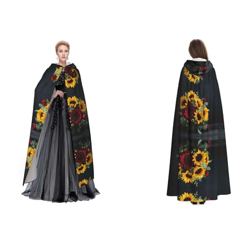 ZWLPNZZD Kapuzenumhang mit Sonnenblumen- und Rosenmuster, lang und bequem für Halloween, Rollenspiele und mehr von ZWLPNZZD