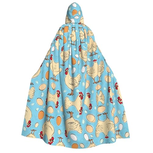 ZWLPNZZD Kapuzenumhang mit kreativem Cartoon-Huhn-Druck, lang und bequem, für Halloween, Rollenspiele, Party, Cosplay, Herren und Damen von ZWLPNZZD