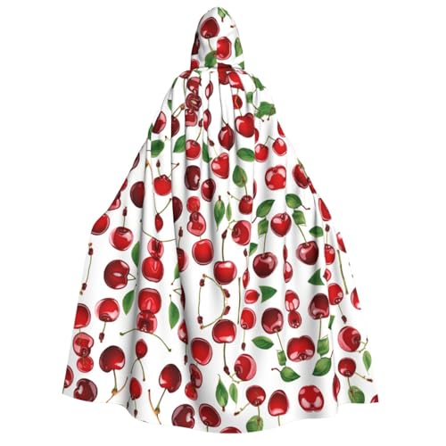 ZWLPNZZD Kapuzenumhang mit rotem Kirschen-Druck, lang und bequem, für Halloween, Rollenspiele, Party, Cosplay, Herren und Damen von ZWLPNZZD