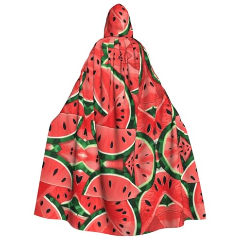 ZWLPNZZD Kapuzenumhang mit rotem Wassermelonen-Druck, lang und bequem, für Halloween, Rollenspiele, Party, Cosplay, Herren und Damen von ZWLPNZZD
