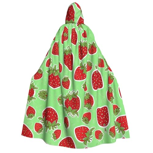 ZWLPNZZD Kapuzenumhang mit schönem Erdbeeren-Druck, lang und bequem, für Halloween, Rollenspiele, Party, Cosplay, Herren und Damen von ZWLPNZZD