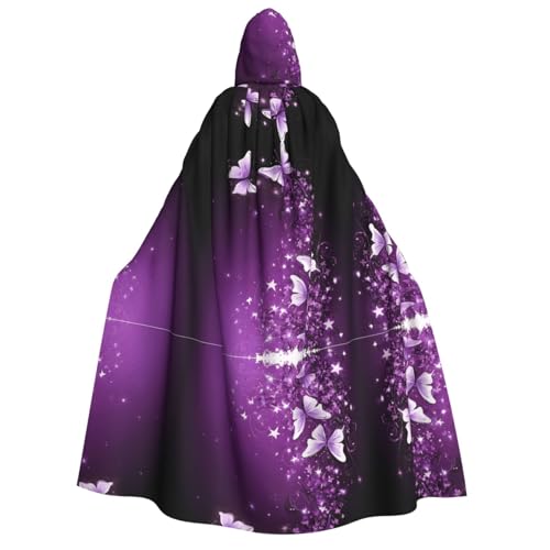 ZWLPNZZD Kapuzenumhang mit schönem violettem Schmetterling, lang und bequem, für Halloween, Rollenspiele, Party, Cosplay, Herren und Damen von ZWLPNZZD