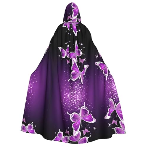 ZWLPNZZD Kapuzenumhang mit schönem violettem Schmetterling, lang und bequem, für Halloween, Rollenspiele, Party, Cosplay, Herren und Damen von ZWLPNZZD