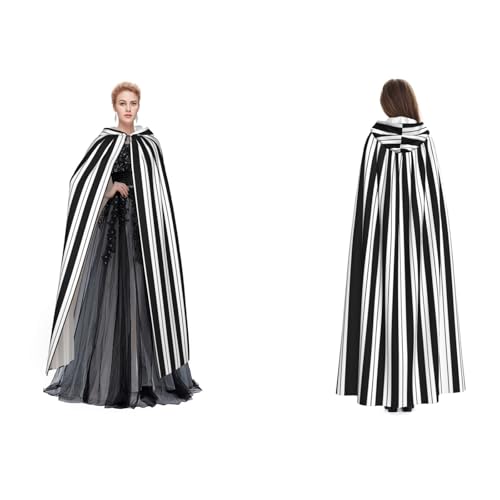 ZWLPNZZD Kapuzenumhang mit schwarz-weißen Streifen, lang und bequem, für Halloween, Rollenspiele und mehr ZWLPNZZD Kapuzenumhang mit schwarz-weißen Streifen, lang und bequem, für Halloween, Rollenspiele und mehr von ZWLPNZZD