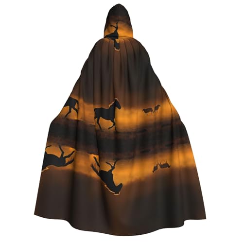 ZWLPNZZD Kapuzenumhang mit schwarzen Pferden, rot leuchtenden Wolken, lang und bequem, für Halloween, Rollenspiele, Party, Cosplay, Herren und Damen von ZWLPNZZD