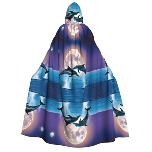 ZWLPNZZD Kapuzenumhang mit süßem Delfin-Druck, lang und bequem, für Halloween, Rollenspiele, Party, Cosplay, Herren und Damen von ZWLPNZZD