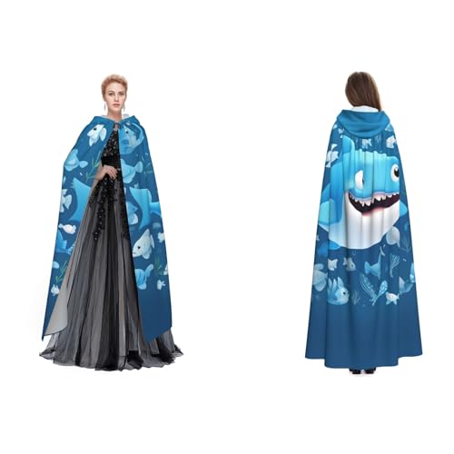 ZWLPNZZD Kapuzenumhang mit süßem blauem Fischdruck, lang und bequem, für Halloween, Rollenspiele und mehr, Schwarz, Einheitsgröße von ZWLPNZZD