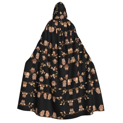 ZWLPNZZD Kapuzenumhang mit süßem braunem Cartoon-Eulen-Druck, lang und bequem, für Halloween, Rollenspiele, Party, Cosplay, Herren und Damen von ZWLPNZZD