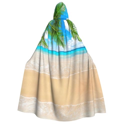 ZWLPNZZD Kapuzenumhang mit tropischem Strandpflanzen-Motiv, lang und bequem, für Halloween, Rollenspiele, Party, Cosplay, Herren und Damen von ZWLPNZZD