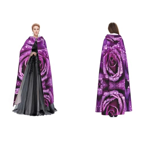 ZWLPNZZD Kapuzenumhang mit violettem Rosenmuster, lang und bequem für Halloween, Rollenspiele und mehr ZWLPNZZD Kapuzenumhang mit violettem Rosenmuster, lang und bequem für Halloween, Rollenspiele und mehr von ZWLPNZZD