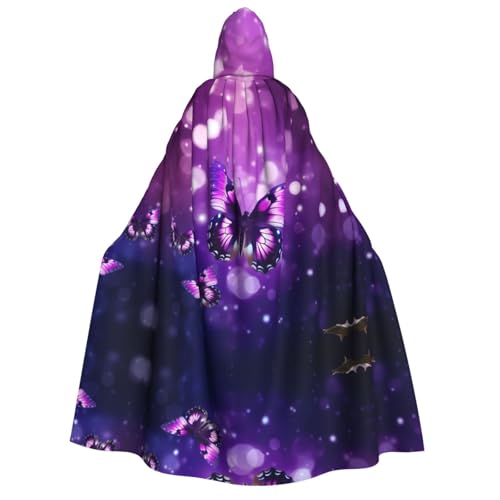 ZWLPNZZD Kapuzenumhang mit violettem Schmetterling, lang und bequem, für Halloween, Rollenspiele, Party, Cosplay, Herren und Damen von ZWLPNZZD