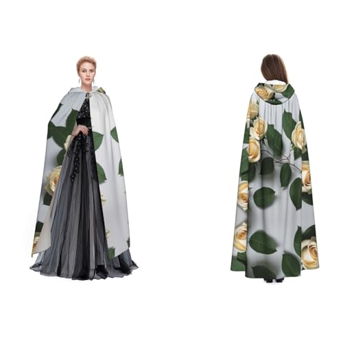 ZWLPNZZD Kapuzenumhang mit weißem Rosenmuster, lang und bequem für Halloween, Rollenspiele und mehr ZWLPNZZD Kapuzenumhang mit weißem Rosenmuster, lang und bequem für Halloween, Rollenspiele und mehr von ZWLPNZZD