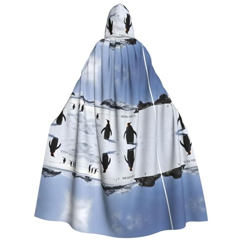 ZWLPNZZD Pinguine auf dem Eisberg-Kapuzenumhang, lang und bequem für Halloween, Rollenspiele, Party, Cosplay, Herren und Damen von ZWLPNZZD