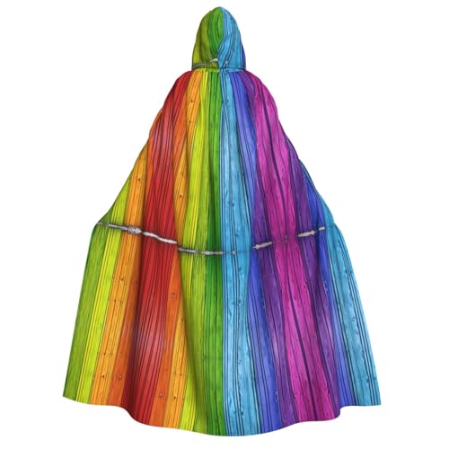 ZWLPNZZD Regenbogenfarbener Holzhintergrund) mit Kapuze, lang und bequem, für Halloween, Rollenspiele, Party, Cosplay, Herren und Damen von ZWLPNZZD