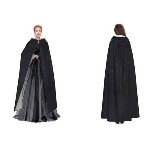 ZWLPNZZD Schwarzer Kapuzenumhang mit Glitzer-Druck, lang und bequem für Halloween, Rollenspiele und mehr ZWLPNZZD Schwarzer Kapuzenumhang mit Glitzer-Druck, lang und bequem für Halloween, Rollenspiele und mehr von ZWLPNZZD