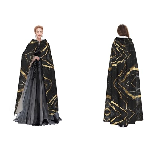 ZWLPNZZD Schwarzer Kapuzenumhang mit Marmor-Druck, lang und bequem für Halloween, Rollenspiele und mehr, Schwarz, Einheitsgröße von ZWLPNZZD