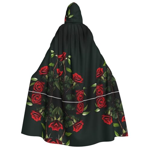ZWLPNZZD Umhang mit Kapuze (Rote Rosen), lang und bequem, für Halloween, Rollenspiele, Party, Cosplay, Herren und Damen von ZWLPNZZD