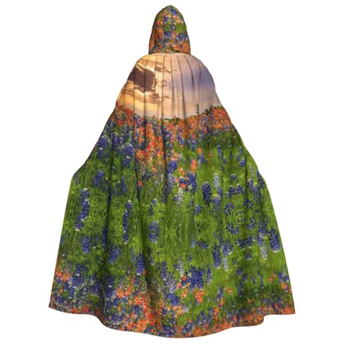 ZWLPNZZD Umhang mit Kapuze (Texas Bluebonnets Scenery) bedruckt, lang und bequem, für Halloween, Rollenspiele, Party, Cosplay, Herren und Damen von ZWLPNZZD