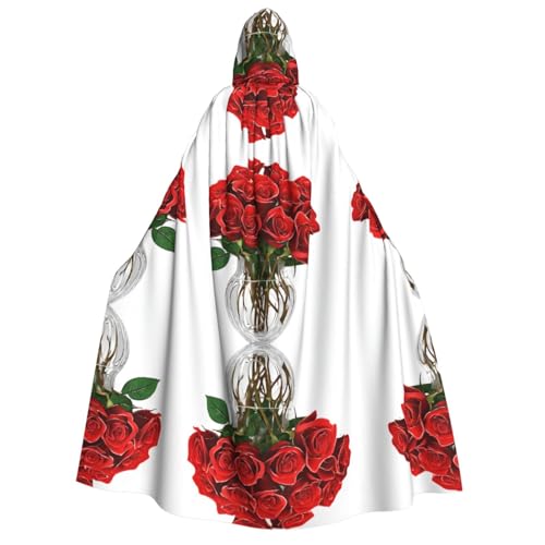 ZWLPNZZD Umhang mit Kapuze (rote Rosen), lang und bequem, für Halloween, Rollenspiele, Party, Cosplay, Herren und Damen von ZWLPNZZD