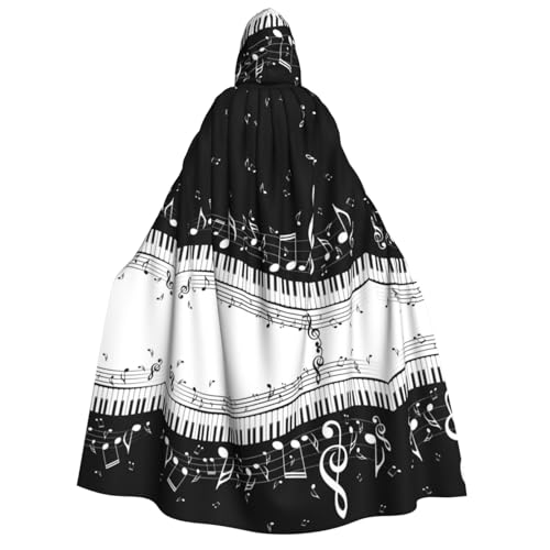 ZWLPNZZD Umhang mit Kapuze (schwarz-weiße Musiknote), lang und bequem, für Halloween, Rollenspiele, Party, Cosplay, Herren und Damen von ZWLPNZZD