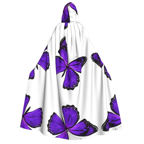 ZWLPNZZD Umhang mit Kapuze (violetter Schmetterling) bedruckt, lang und bequem, für Halloween, Rollenspiele, Party, Cosplay, Herren und Damen von ZWLPNZZD
