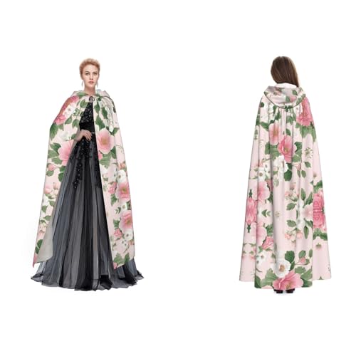 ZWLPNZZD Umhang mit Kapuze und Blumenmuster, lang und bequem, für Halloween, Rollenspiele und mehr, Schwarz, Einheitsgröße von ZWLPNZZD