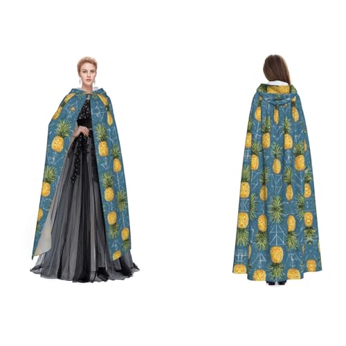 ZWLPNZZD Umhang mit goldenem Ananas-Hintergrund, lang, bequem für Halloween, Rollenspiele und mehr, Schwarz, Einheitsgröße von ZWLPNZZD