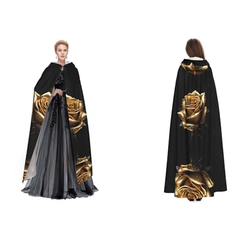 ZWLPNZZD Umhang mit goldenem Rosen-Druck, lang und bequem für Halloween, Rollenspiele und mehr von ZWLPNZZD