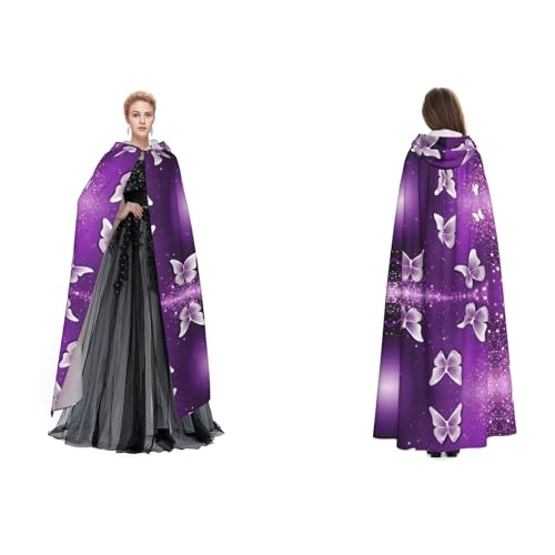 ZWLPNZZD Umhang mit violettem Schmetterlings-Aufdruck, lang und bequem für Halloween, Rollenspiele und mehr von ZWLPNZZD