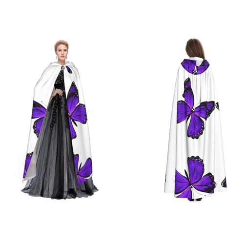ZWLPNZZD Violetter Kapuzenumhang mit Schmetterlingsdruck, lang und bequem für Halloween, Rollenspiele und mehr ZWLPNZZD Violetter Kapuzenumhang mit Schmetterlingsdruck, lang und bequem für Halloween, Rollenspiele und mehr von ZWLPNZZD
