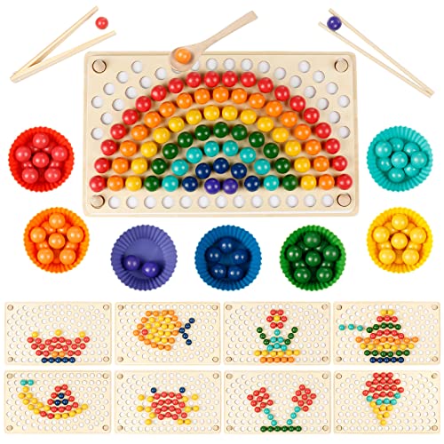 Holz Clip Beads Brettspiel, Rainbow Ball Elimination Game Toy Montessori Educational Holzspielzeug Holz Clip Beads Regenbogenspielzeug, Vorschule Lernspielzeug Geschenk für Kinder Mädchen Jungs (D) von ZWOOS
