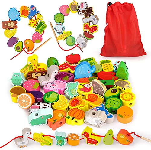 Perlen Fädelspiel, 42 STK Holzperlen zum Auffädeln Holzspielzeug Threading Toy Geburtstagsgeschenk für 1 2 3 Jährige Kinder Lernspielzeug Holzperlen Einfädeln Motorikspielzeug Montessori Spielzeug Perlen Fädelspiel, 42 STK Holzperlen zum Auffädeln Holzspielzeug Threading Toy Geburtstagsgeschenk für 1 2 3 Jährige Kinder Lernspielzeug Holzperlen Einfädeln Motorikspielzeug Montessori Spielzeug von ZWOOS
