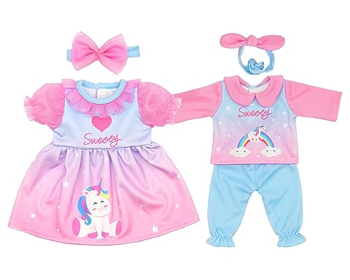 ZWOOS 2er-Pack Puppenkleidung für BabyPuppen 35-43 cm, Outfit im Einhorn-Stil, kompatibel mit Baby Born, Baby Annabell und mehr von ZWOOS