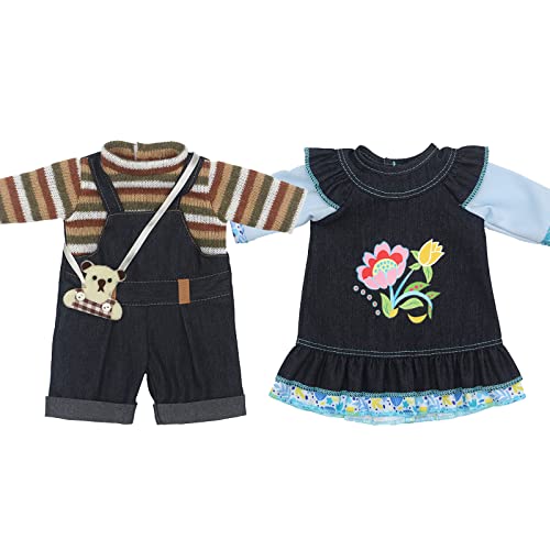 ZWOOS 2er-Pack Puppenkleidung für Babypuppen 30-40 cm, süße Denim-Outfits und -Kleider, kompatibel mit JC Toys, Manhattan Toy und mehr, Geschenke für Mädchen, Kinder (Set 2) von ZWOOS