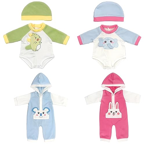ZWOOS 4er-Pack Puppenkleidung 35-43 cm, Niedlicher Baumwollpyjama im Tierstil für New Born Baby Puppen, Geschenke für Mädchen, Kinder von ZWOOS